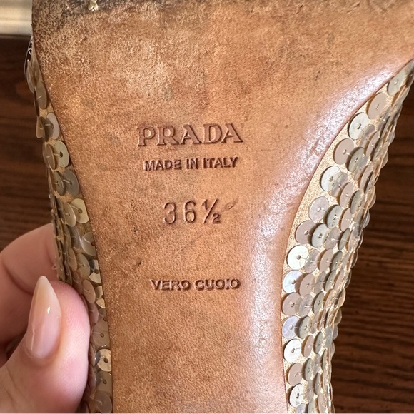 PRADA sequin peep toe neutral pumps - Picture 6 of 8